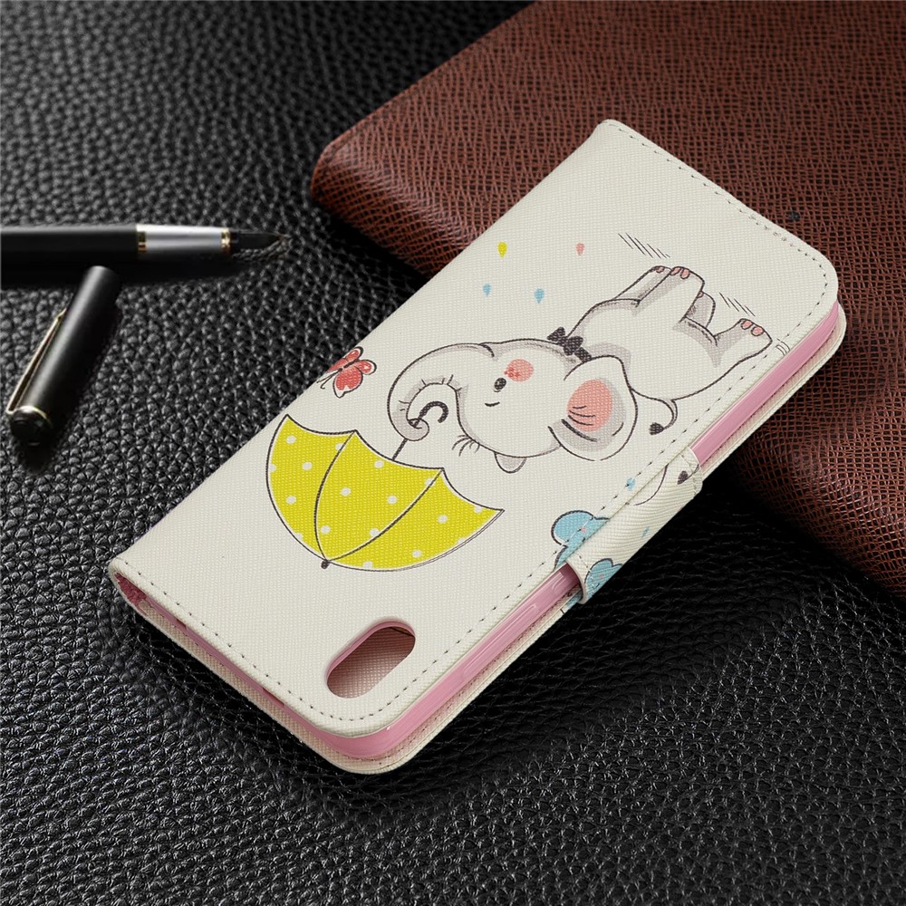 Pattern Printing Leather Wallet Stand Case for Xiaomi Redmi 7A - Elephant Holding an Umbrella-8