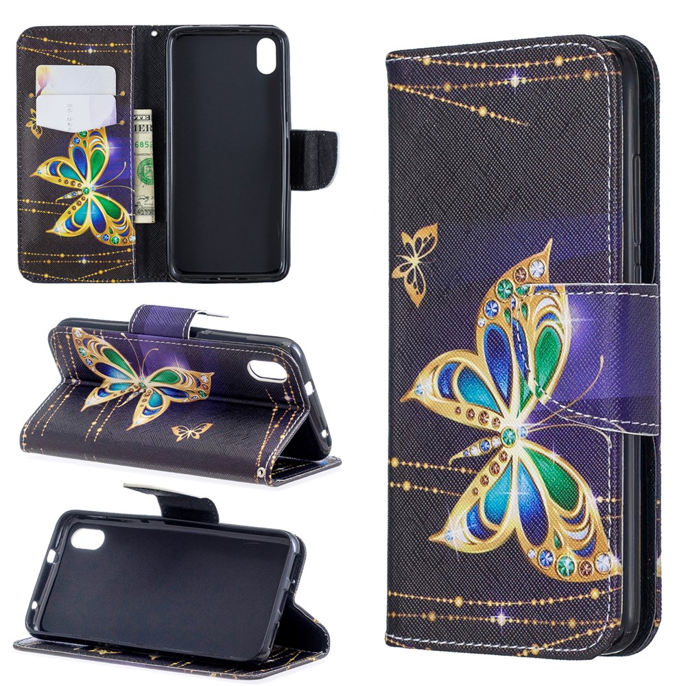 Pattern Printing Leather Wallet Case for Xiaomi Redmi 7A - Colorized Butterfly-1