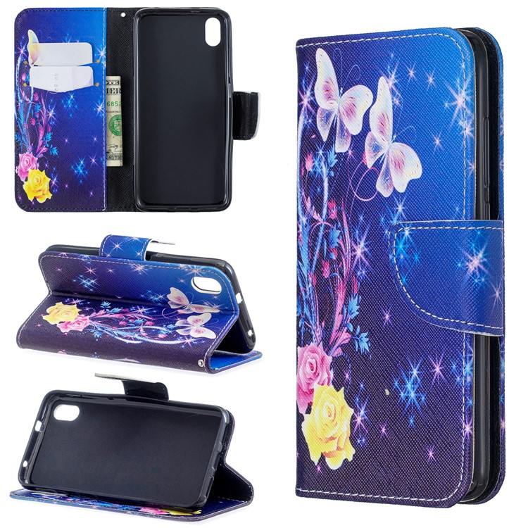 Pattern Printing Leather Wallet Case for Xiaomi Redmi 7A - Elegant Butterflies-1