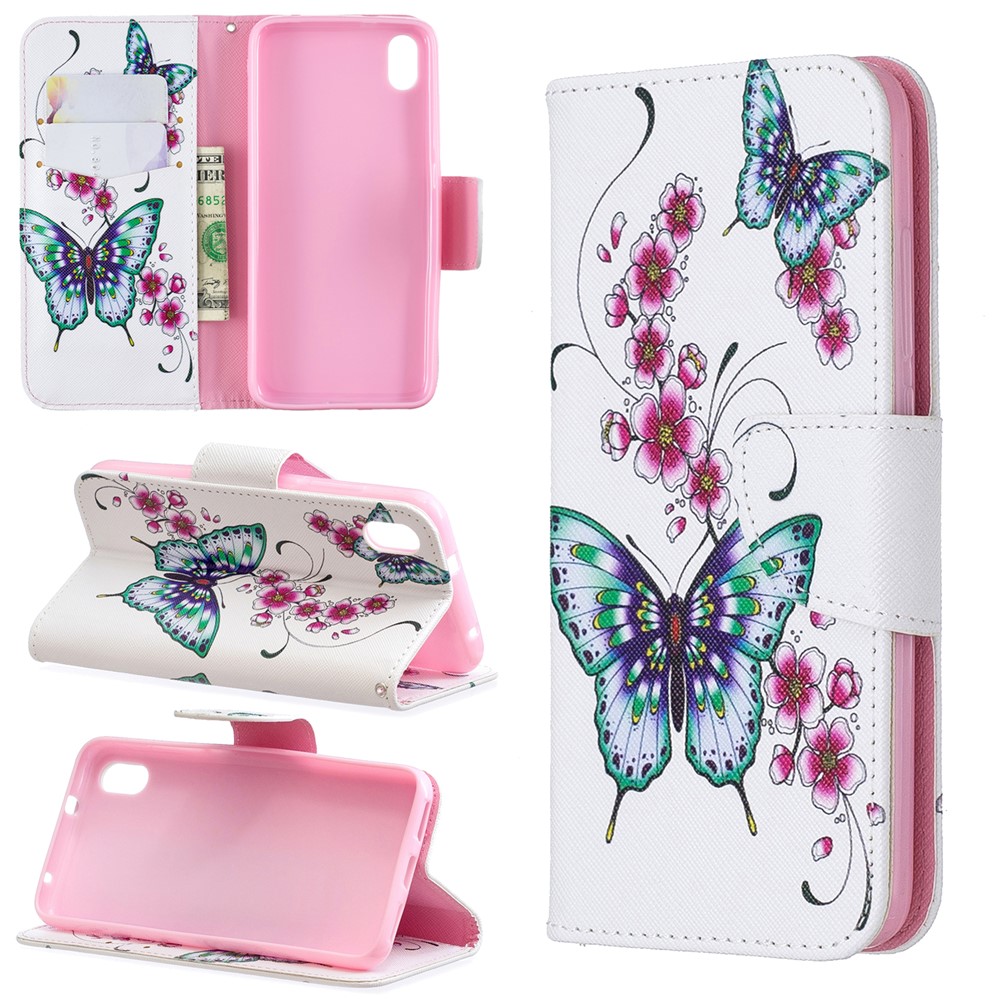 Pattern Printing Leather Wallet Case for Xiaomi Redmi 7A - Butterfly and Flower-1
