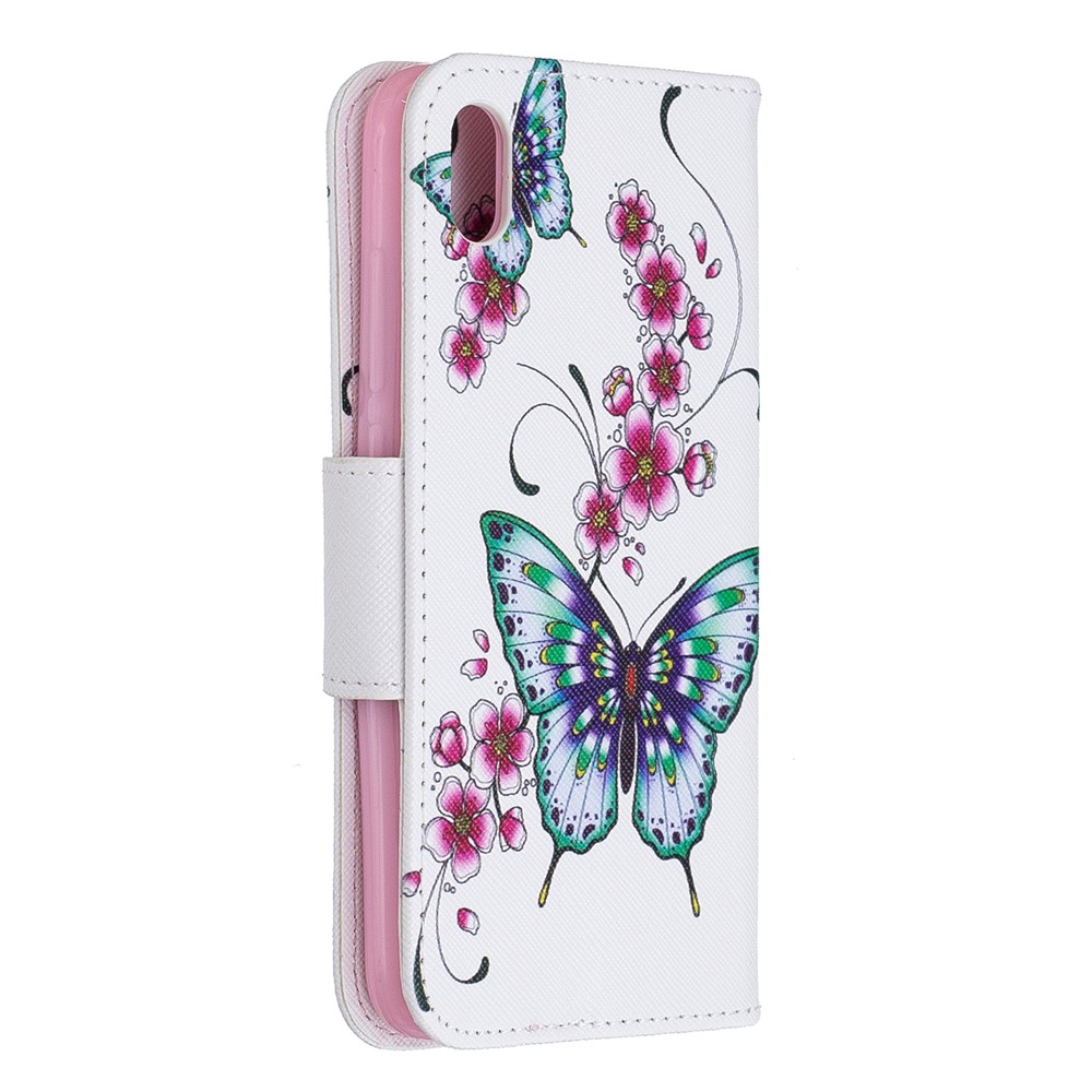 Pattern Printing Leather Wallet Case for Xiaomi Redmi 7A - Butterfly and Flower-3
