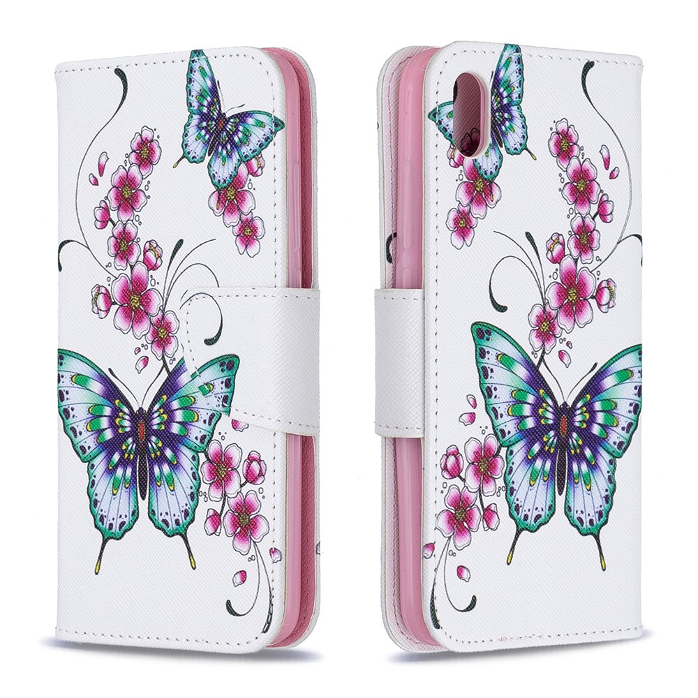 Pattern Printing Leather Wallet Case for Xiaomi Redmi 7A - Butterfly and Flower-4