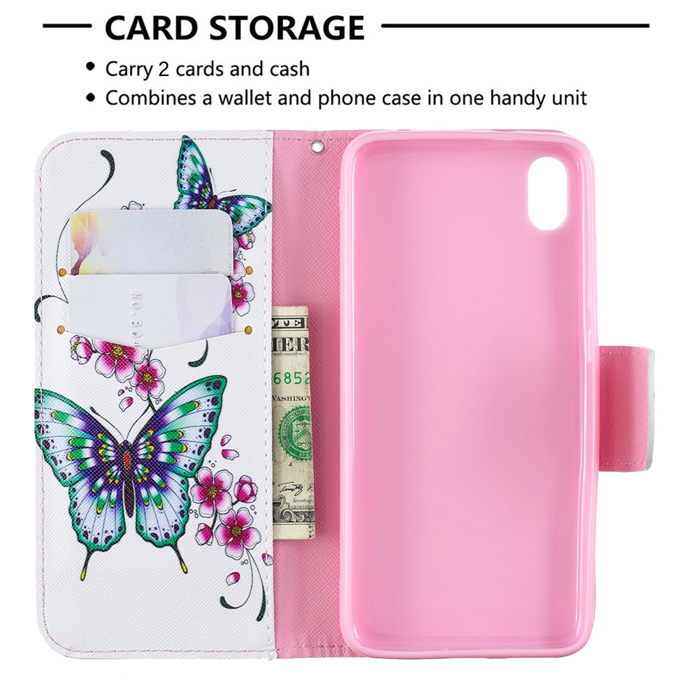 Pattern Printing Leather Wallet Case for Xiaomi Redmi 7A - Butterfly and Flower-6