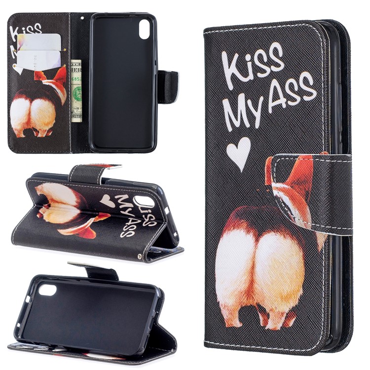 Pattern Printing Leather Wallet Case for Xiaomi Redmi 7A - Kiss My Ass-1