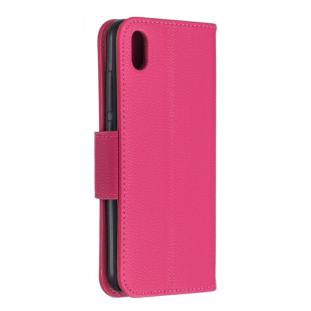 Litchi Texture Leather Wallet Stand Phone Cover with Strap for Xiaomi Redmi 7A - Rose-3