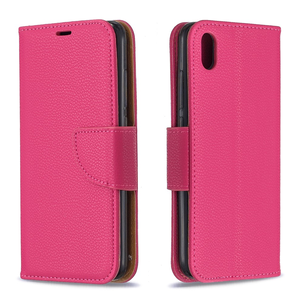 Litchi Texture Leather Wallet Stand Phone Cover with Strap for Xiaomi Redmi 7A - Rose-4