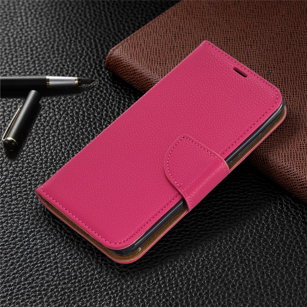 Litchi Texture Leather Wallet Stand Phone Cover with Strap for Xiaomi Redmi 7A - Rose-7