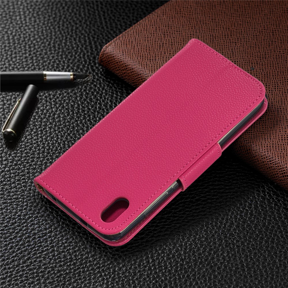 Litchi Texture Leather Wallet Stand Phone Cover with Strap for Xiaomi Redmi 7A - Rose-8