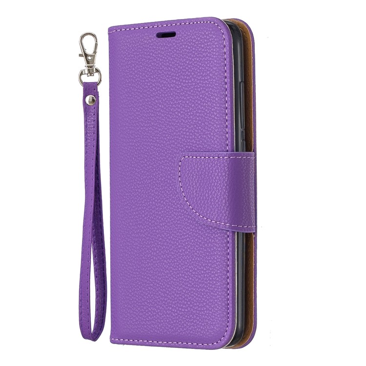 Litchi Texture Leather Wallet Stand Phone Cover with Strap for Xiaomi Redmi 7A - Purple-2