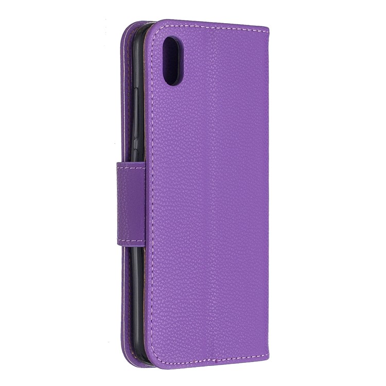 Litchi Texture Leather Wallet Stand Phone Cover with Strap for Xiaomi Redmi 7A - Purple-3