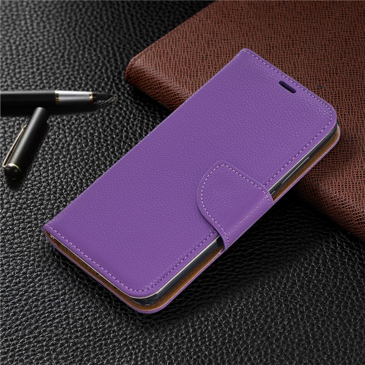 Litchi Texture Leather Wallet Stand Phone Cover with Strap for Xiaomi Redmi 7A - Purple-7