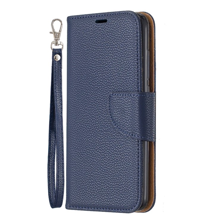 Litchi Texture Leather Wallet Stand Phone Cover with Strap for Xiaomi Redmi 7A - Dark Blue-2