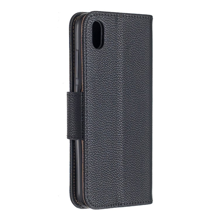 Litchi Texture Leather Wallet Stand Phone Cover with Strap for Xiaomi Redmi 7A - Black-3