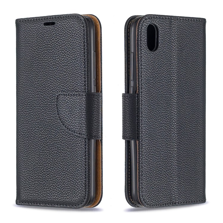 Litchi Texture Leather Wallet Stand Phone Cover with Strap for Xiaomi Redmi 7A - Black-4