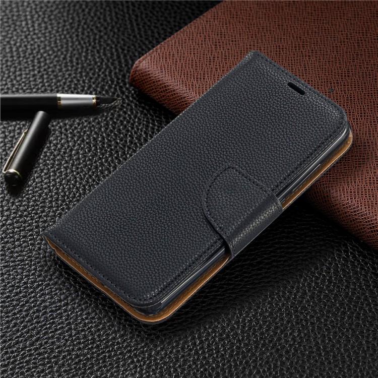 Litchi Texture Leather Wallet Stand Phone Cover with Strap for Xiaomi Redmi 7A - Black-7
