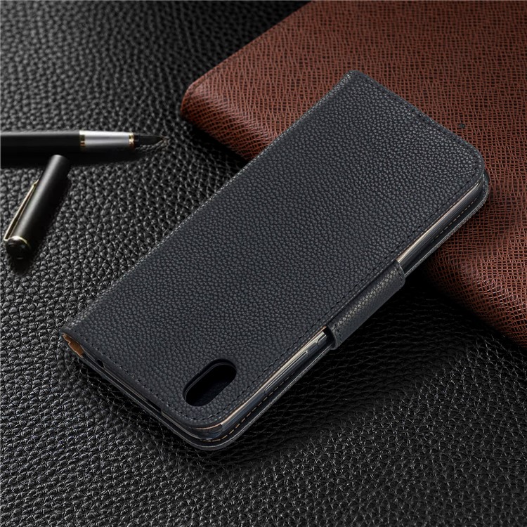 Litchi Texture Leather Wallet Stand Phone Cover with Strap for Xiaomi Redmi 7A - Black-8