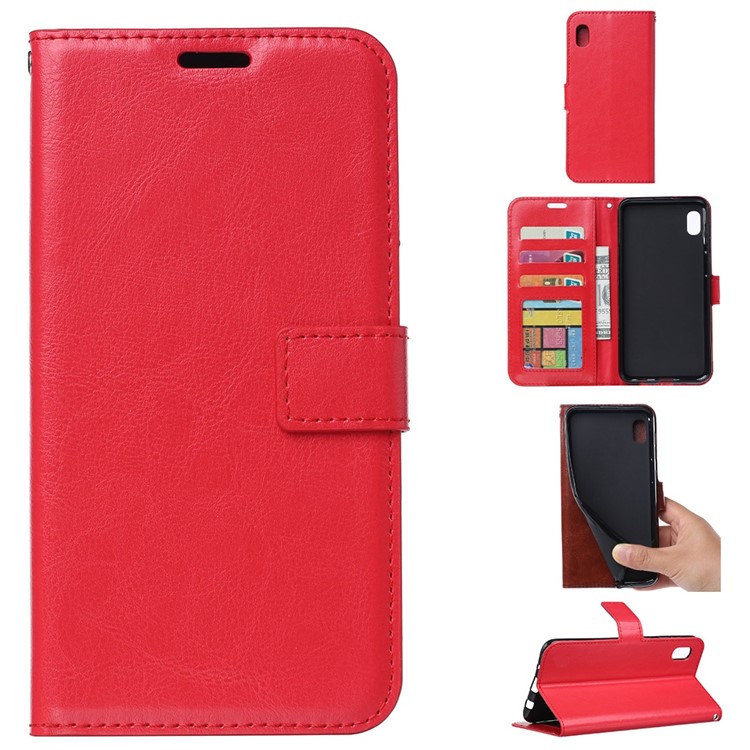 Crazy Horse Texture Wallet Leather Protection Case for Xiaomi Redmi 7A - Red-1