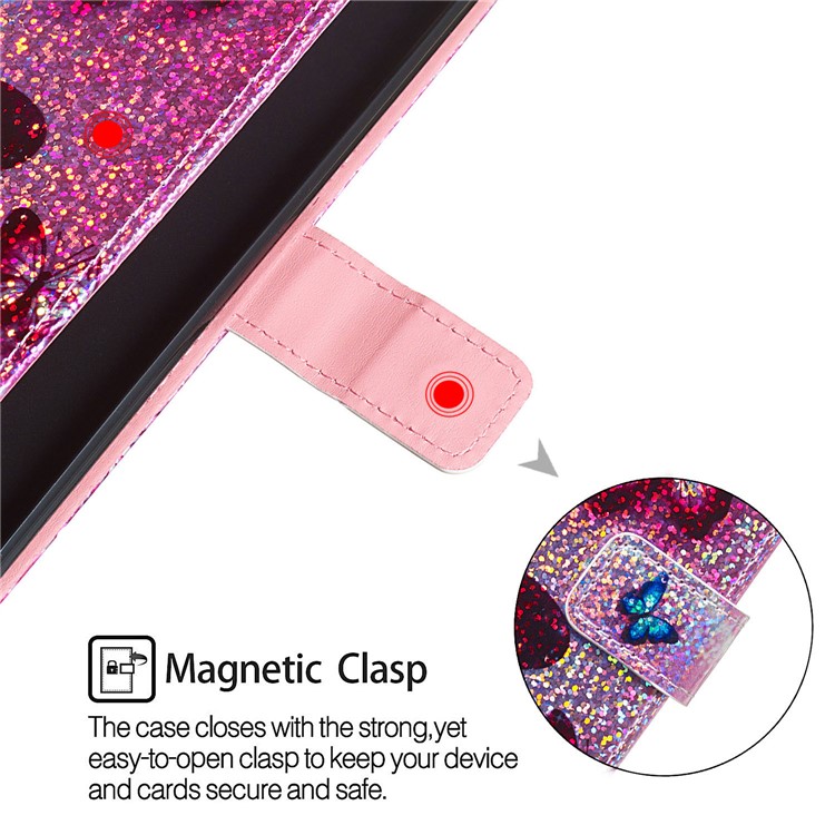 Printing Surface Glitter Sequins Leather Wallet Phone Cover for Xiaomi Redmi 7A - Butterfly-10