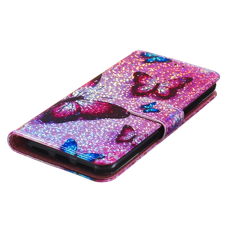Printing Surface Glitter Sequins Leather Wallet Phone Cover for Xiaomi Redmi 7A - Butterfly-7