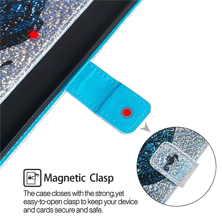 Printing Surface Glitter Sequins Leather Wallet Phone Cover for Xiaomi Redmi 7A - Mermaid-10