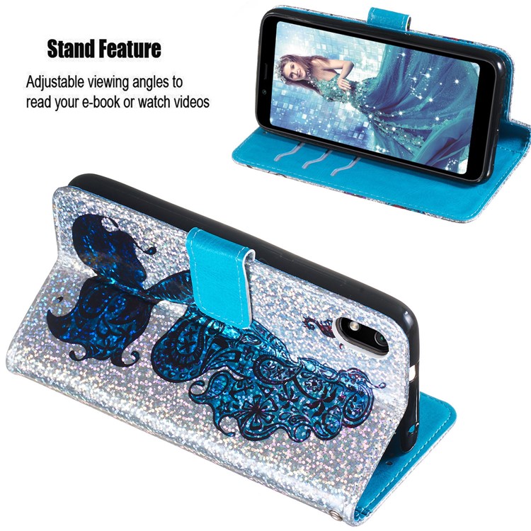 Printing Surface Glitter Sequins Leather Wallet Phone Cover for Xiaomi Redmi 7A - Mermaid-5