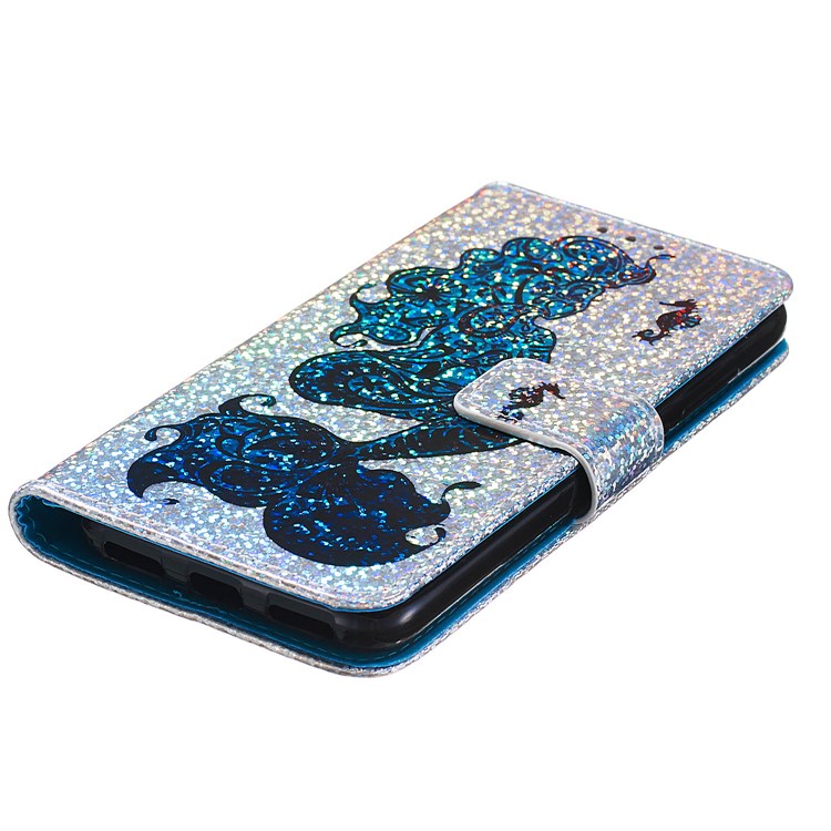 Printing Surface Glitter Sequins Leather Wallet Phone Cover for Xiaomi Redmi 7A - Mermaid-7