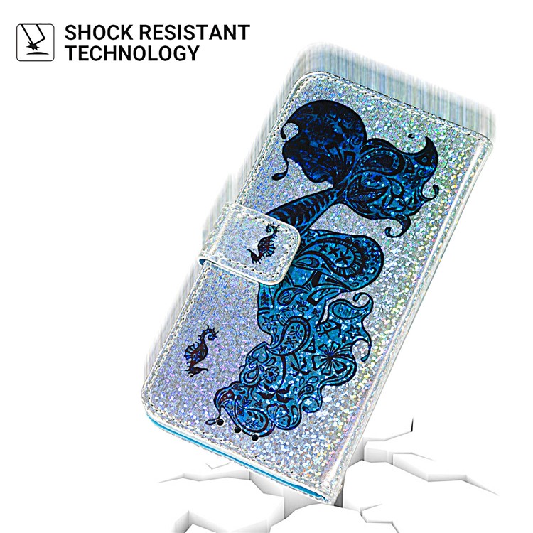 Printing Surface Glitter Sequins Leather Wallet Phone Cover for Xiaomi Redmi 7A - Mermaid-9