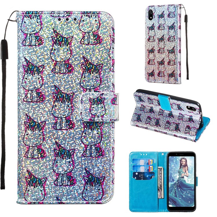 Printing Surface Glitter Sequins Leather Wallet Phone Cover for Xiaomi Redmi 7A - Unicrons-3