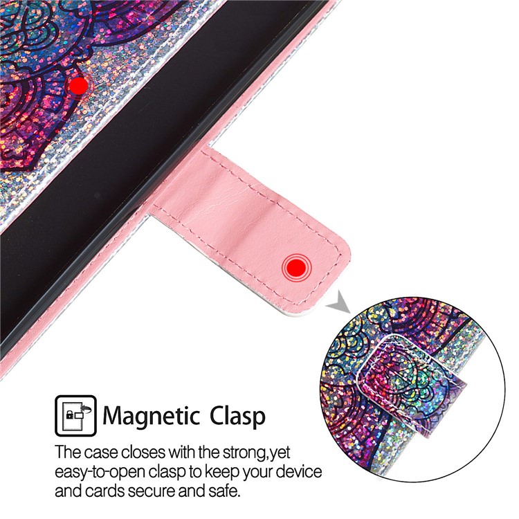 Printing Surface Glitter Sequins Leather Wallet Phone Cover for Xiaomi Redmi 7A - Mandala Flower-10