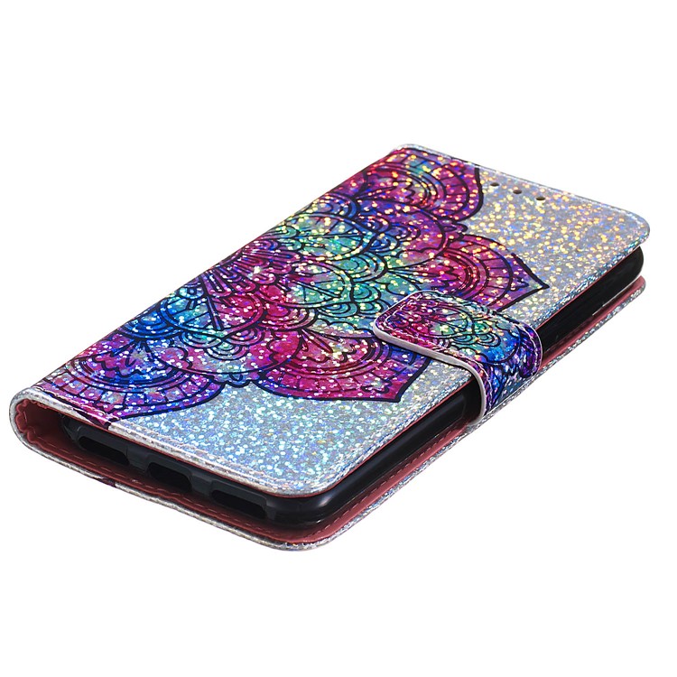 Printing Surface Glitter Sequins Leather Wallet Phone Cover for Xiaomi Redmi 7A - Mandala Flower-7
