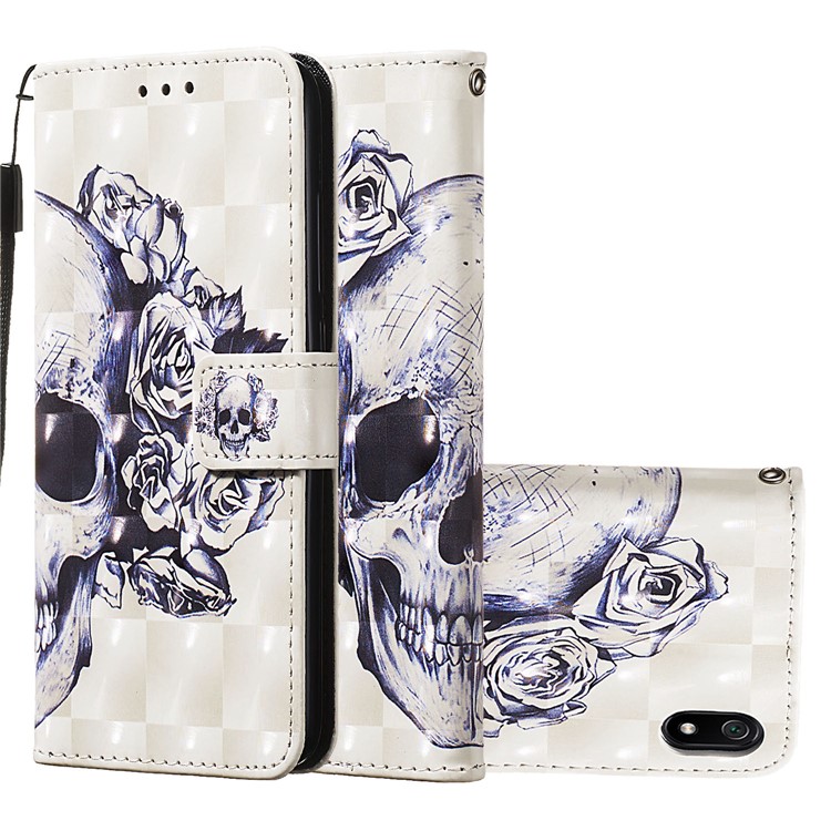 3D Printing Style Leather Phone Shell with Wallet Slot for Xiaomi Redmi 7A - Cool Skull-1