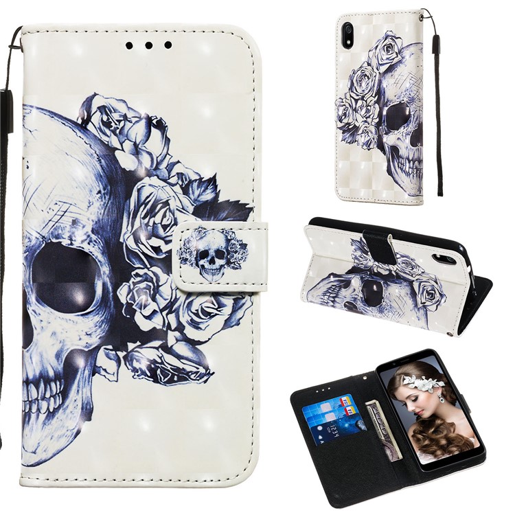 3D Printing Style Leather Phone Shell with Wallet Slot for Xiaomi Redmi 7A - Cool Skull-2