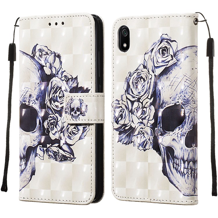 3D Printing Style Leather Phone Shell with Wallet Slot for Xiaomi Redmi 7A - Cool Skull-4