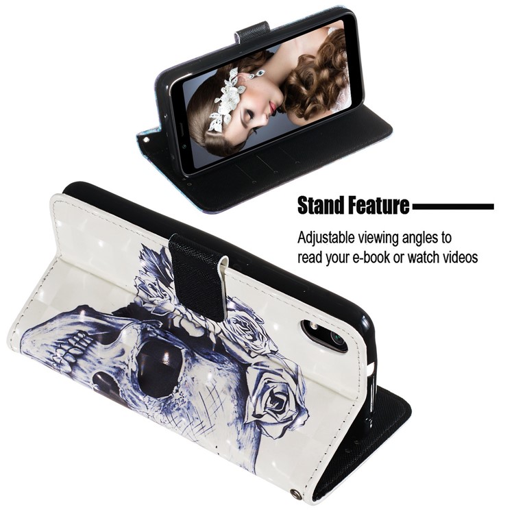 3D Printing Style Leather Phone Shell with Wallet Slot for Xiaomi Redmi 7A - Cool Skull-5
