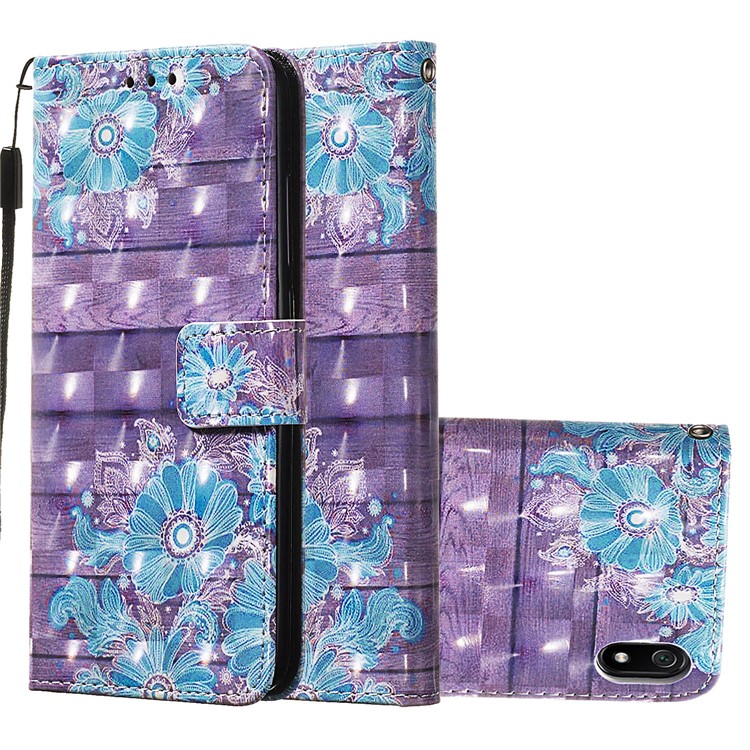 3D Printing Style Leather Phone Shell with Wallet Slot for Xiaomi Redmi 7A - Blue Flowers-1