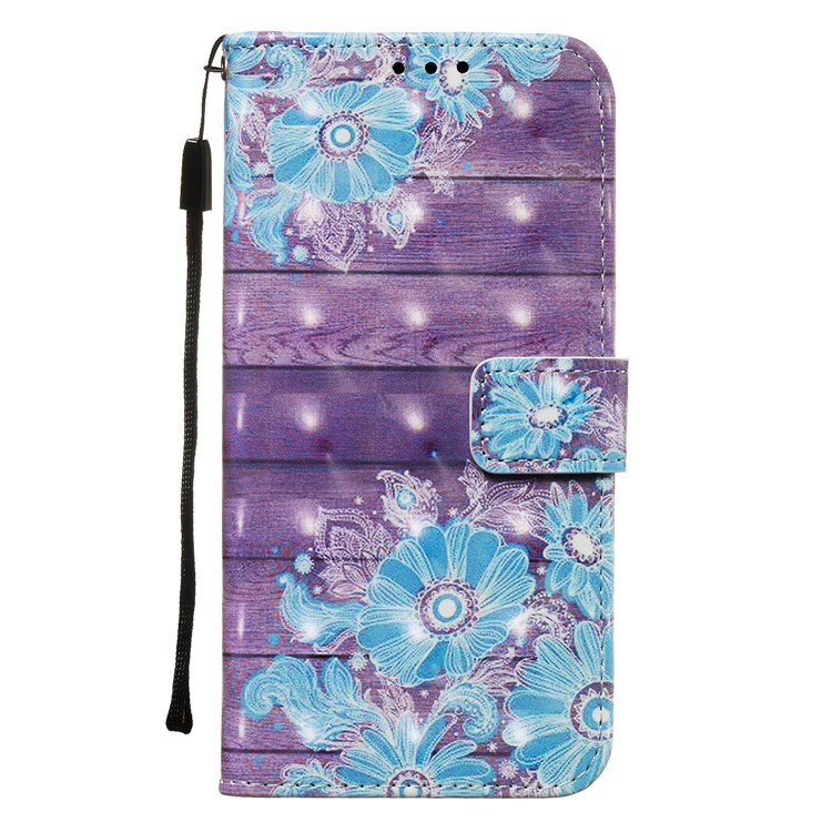 3D Printing Style Leather Phone Shell with Wallet Slot for Xiaomi Redmi 7A - Blue Flowers-3