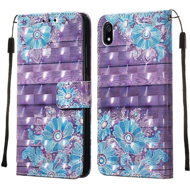 3D Printing Style Leather Phone Shell with Wallet Slot for Xiaomi Redmi 7A - Blue Flowers-4