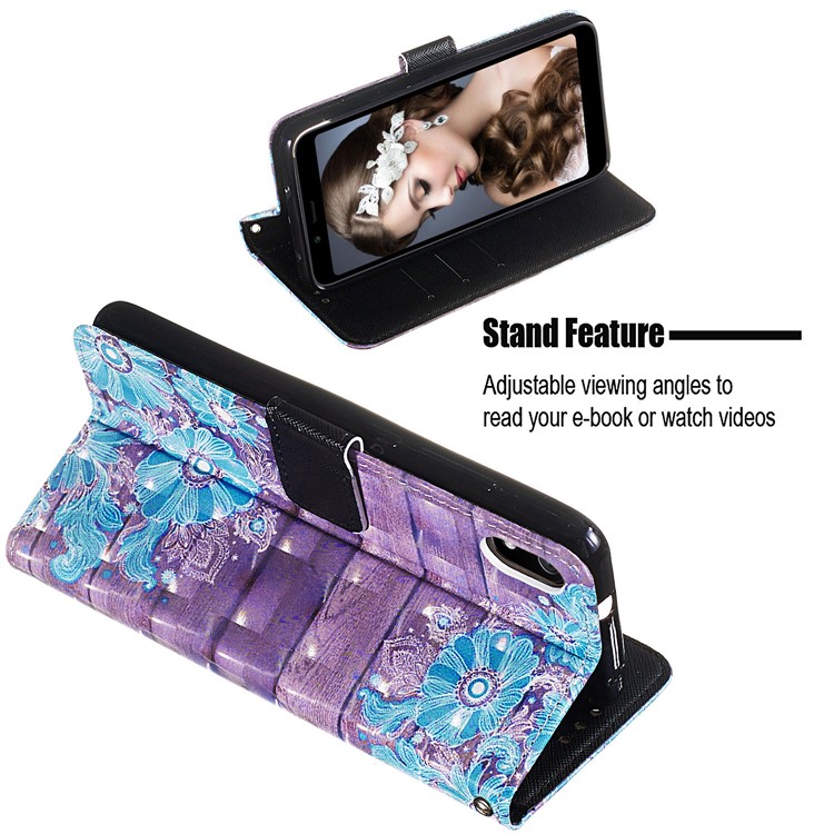 3D Printing Style Leather Phone Shell with Wallet Slot for Xiaomi Redmi 7A - Blue Flowers-5