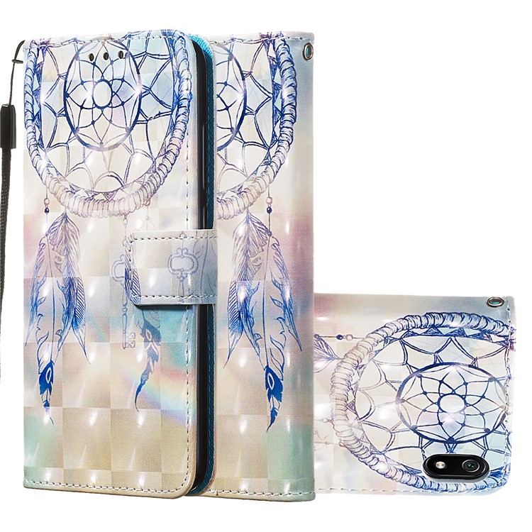 3D Printing Style Leather Phone Shell with Wallet Slot for Xiaomi Redmi 7A - Feather Dream Catcher-1