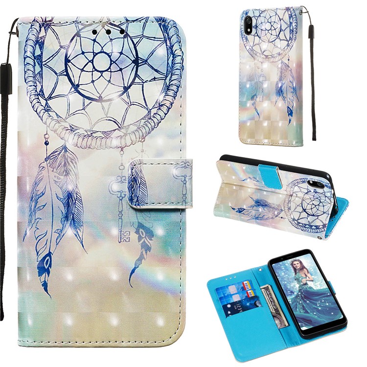 3D Printing Style Leather Phone Shell with Wallet Slot for Xiaomi Redmi 7A - Feather Dream Catcher-2