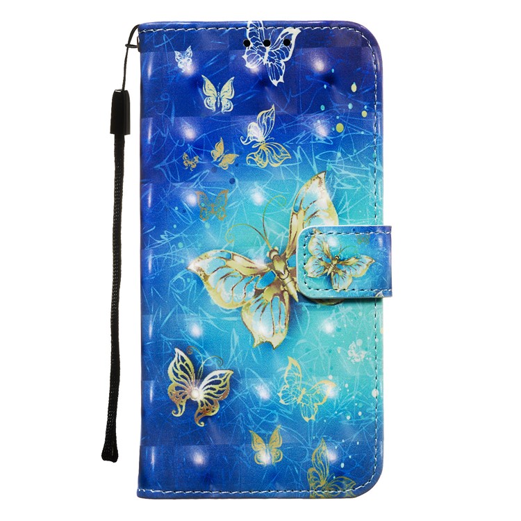 3D Printing Style Leather Phone Shell with Wallet Slot for Xiaomi Redmi 7A - Gold and Blue Butterfly-3