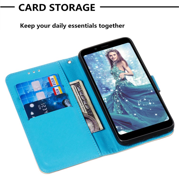 3D Printing Style Leather Phone Shell with Wallet Slot for Xiaomi Redmi 7A - Gold and Blue Butterfly-6