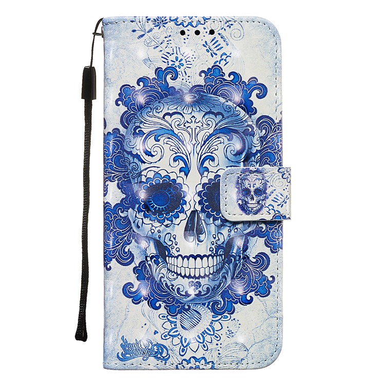 3D Printing Style Leather Phone Shell with Wallet Slot for Xiaomi Redmi 7A - Flowered Skull-3