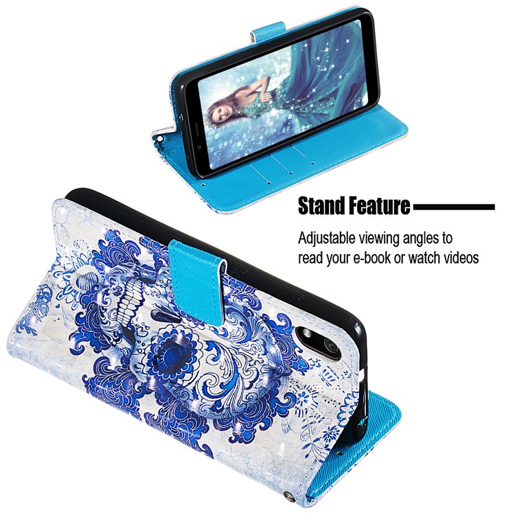 3D Printing Style Leather Phone Shell with Wallet Slot for Xiaomi Redmi 7A - Flowered Skull-5