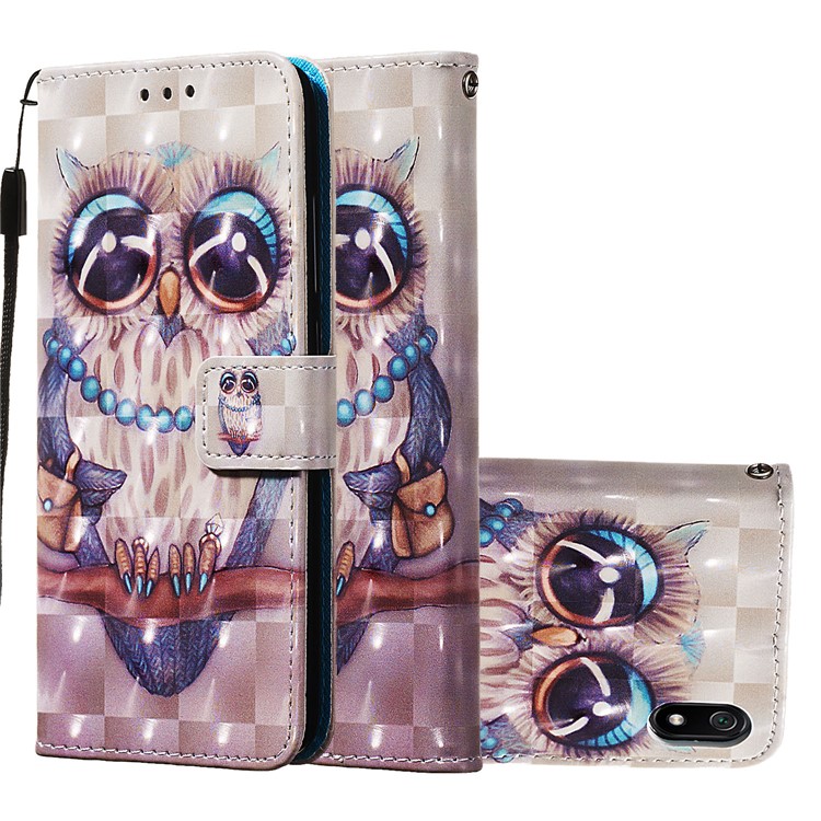 3D Printing Style Leather Phone Shell with Wallet Slot for Xiaomi Redmi 7A - Owl-1
