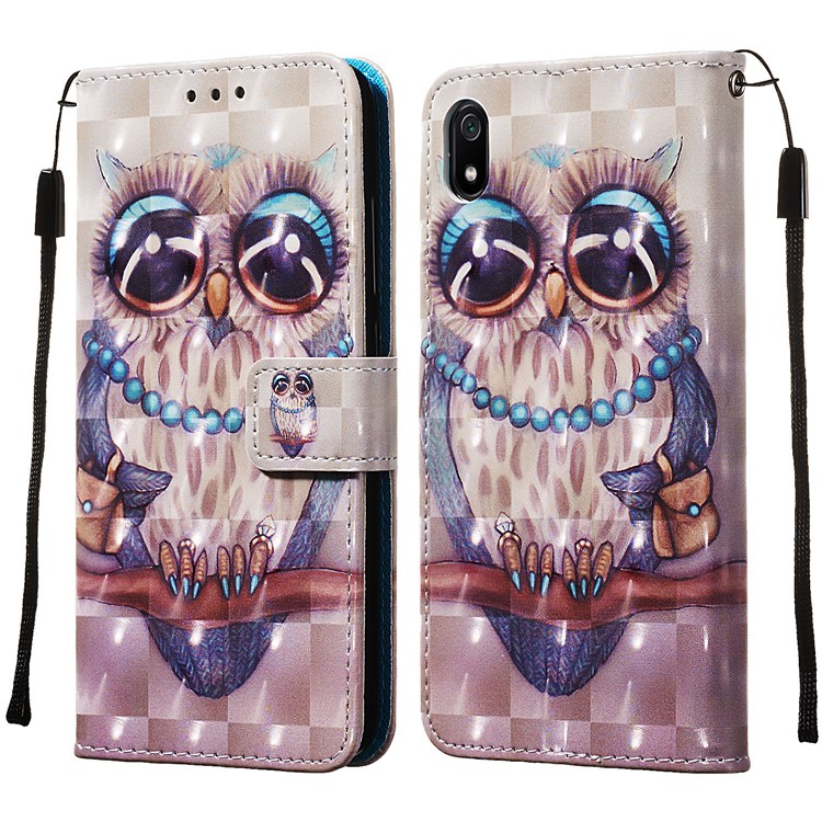 3D Printing Style Leather Phone Shell with Wallet Slot for Xiaomi Redmi 7A - Owl-4