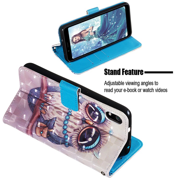 3D Printing Style Leather Phone Shell with Wallet Slot for Xiaomi Redmi 7A - Owl-5