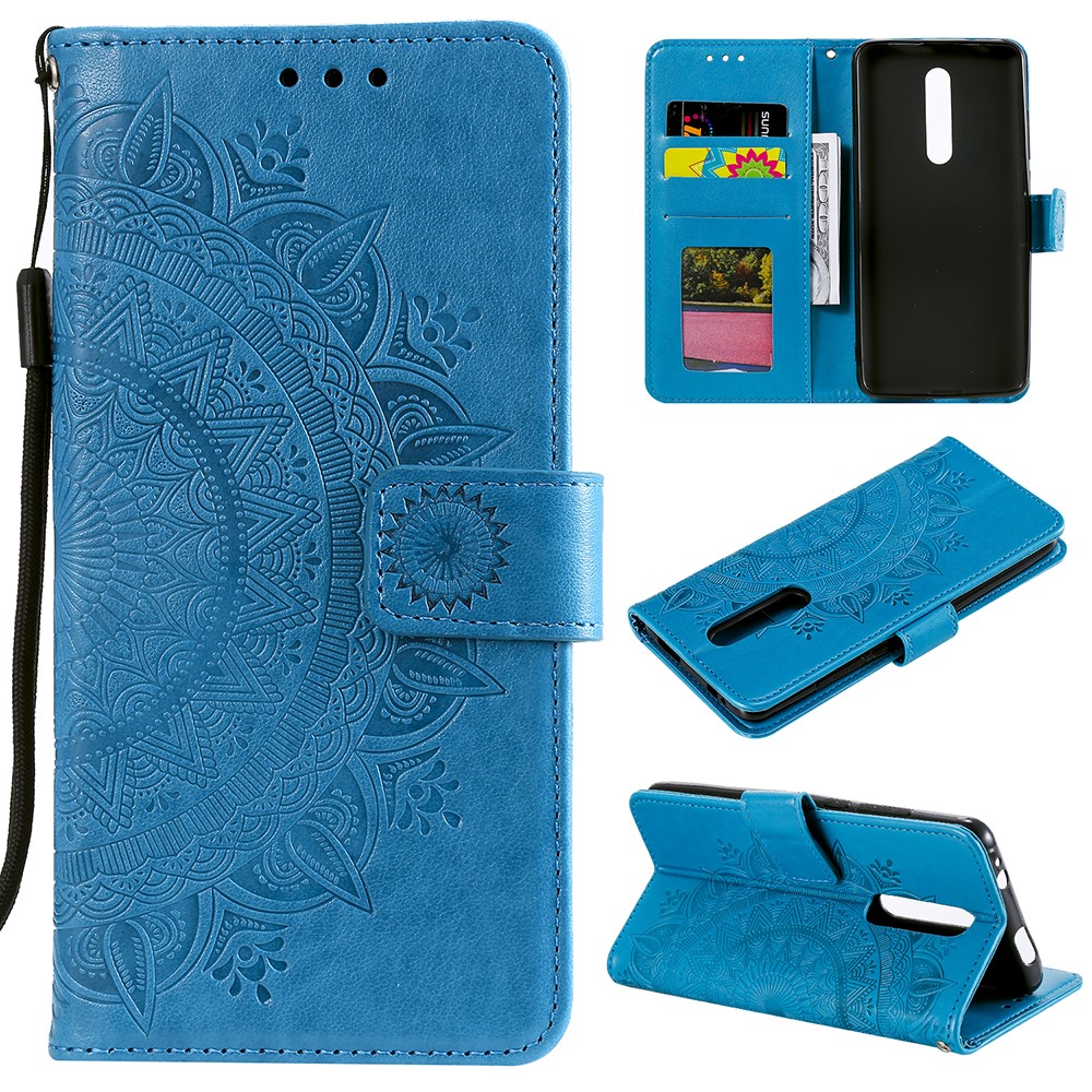Imprint Flower Leather Wallet Case for Xiaomi Redmi K20 / Mi 9T / Redmi K20 Pro / Mi 9T Pro - Blue-1