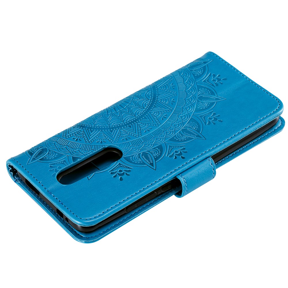 Imprint Flower Leather Wallet Case for Xiaomi Redmi K20 / Mi 9T / Redmi K20 Pro / Mi 9T Pro - Blue-8