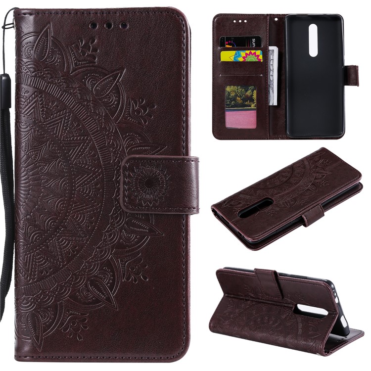Imprint Flower Leather Wallet Case for Xiaomi Redmi K20 / Mi 9T / Redmi K20 Pro / Mi 9T Pro - Brown-1